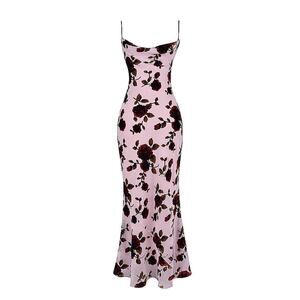 House of CB Serena Floral Velvet Burnout Maxi Dress - M - Light Pink